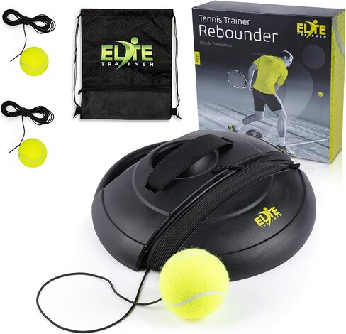 Tennis Rebound Ball Set | Heavy Duty Power Base, No Filling Required | Three Tennis Balls, Long Elastic Rope, and Drawstring Bag | Premium Solo Training Equipment for Any Skill Level in Kuwait