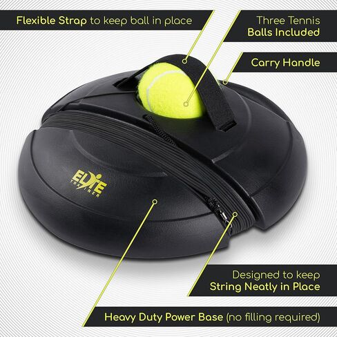 Tennis Rebound Ball Set | Heavy Duty Power Base, No Filling Required | Three Tennis Balls, Long Elastic Rope, and Drawstring Bag | Premium Solo Training Equipment for Any Skill Level in Kuwait