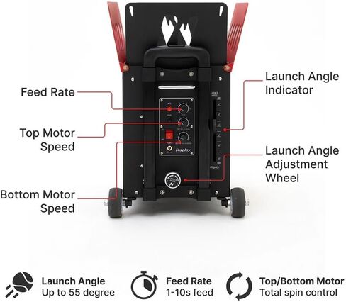 Portable Tennis Ball Machine (26lbs) - Dual Motor for TopSpin and Backspin, 80+ Balls, Max 68MPH, 4+ Hours Play with External Lithium Battery in Saudi Arabia
