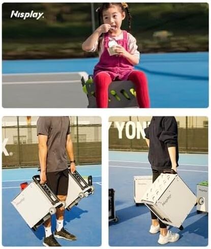 آلة كرة تنس محمولة (26 رطلاً) - محرك مزدوج ل Topspin و Backspin ، 80+ كرات ، 68 ميلاً في الساعة ، 4+ ساعات اللعب مع بطارية ليثيوم خارجية in Kuwait