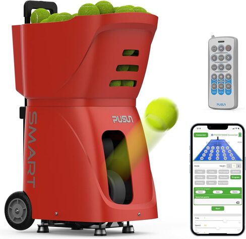 PT-SAMRT-Professional Tennis Ball Machine with App Control - 100+ Ball Capacity - 12 Training Modes - 4-6 Hours Battery Life in Saudi Arabia