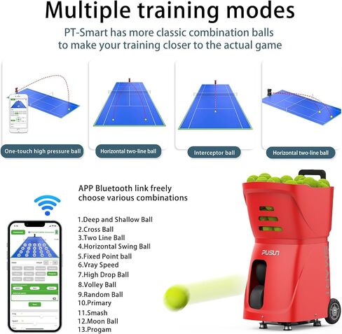 PT-SAMRT-Professional Tennis Ball Machine with App Control - 100+ Ball Capacity - 12 Training Modes - 4-6 Hours Battery Life in Saudi Arabia