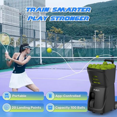 آلة كرة التنس PT-smart ، التي تسيطر عليها التطبيق ، بسرعة 12-75 ميلاً في الساعة ، فاصل تغذية 1.8-8s ، سعة 100 كرة ، 20 نقطة هبوط ، بطارية 5 ساعات ، تصميم خفيف الوزن-للمبتدئين للاعبين المتوسطين in Kuwait