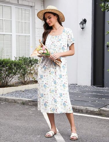 Ekouaer Cotton Lightgowns for Women Short Sleeve Sleeedshird سيدات Victorain Sleepwear ملابس ناعمة مع جيوب in Kuwait