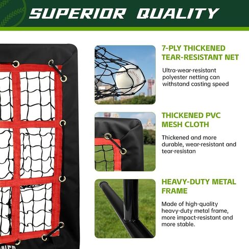 9 Hole Pitching Net, Heavy-Duty Baseball Net with Strike Zone for Pitching and Hitting, Height Adjustable Training Equipment with 9 Pocket Pitching Target for Baseball & Softball Practice in Kuwait