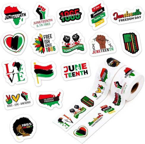 WATINC Juneteenth Stickers Roll - 1000Pcs June 19th Freedom Day Sticker Independence Day Celebration Patriotic Circle Decals, African Afro American Festival Theme Party Supplies Decoration Favors in Saudi Arabia