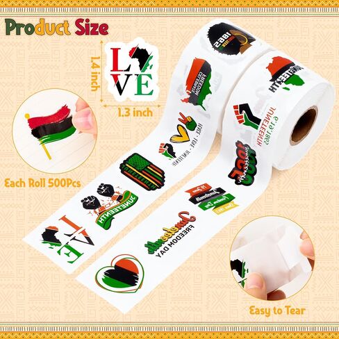 WATINC Juneteenth Stickers Roll - 1000Pcs June 19th Freedom Day Sticker Independence Day Celebration Patriotic Circle Decals, African Afro American Festival Theme Party Supplies Decoration Favors in Saudi Arabia