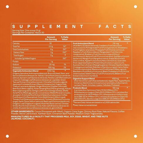 LTH Life Greens - Premium Superfood Powder with Probiotics, Enzymes, Phytonutrients & Fiber from Over 40 Fruits & Vegetables - Supports Antioxidants & Immune Health - Double Chocolate, 11.75 oz in Saudi Arabia