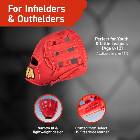 BB Stock Rise Baseball Glove for Youth & Little Leagues, Age 8-12, Infield & Outfield, 11.5", H-Web, Easy Break-in, Narrow Fit & Lightweight Design in Saudi Arabia