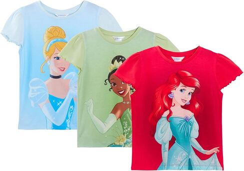 Disney Girls 3 Pack Princess T-Shirts Kids Jasmine Moana Rapunzel Dress Up Top Short Sleeve Tees in Saudi Arabia