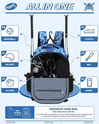 Baseball Softball Backpack for Kids Boys Girls 6-8 8-12 12-14 Large Youth Bat Bag for Gear Storage Baseball Softball Tball Equipment Back Pack with Separate Shoe Bag in Kuwait