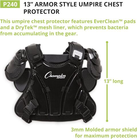 Champion Sports Umpire Chest Protector: 3 Millimeter Molded Plate Armor Style Softball & Baseball Chest Protector - 13" - Black in Saudi Arabia