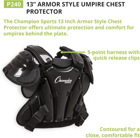 Champion Sports Umpire Chest Protector: 3 Millimeter Molded Plate Armor Style Softball & Baseball Chest Protector - 13" - Black in Saudi Arabia