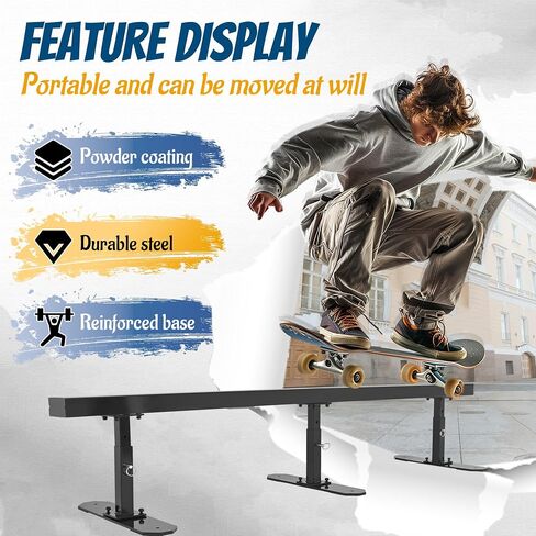 HECASA Skateboard Grind Rail Skate Rail 6' Adjustable Flat Bar Portable Extendable Square Bar for Beginners Skateboards, BMX Bikes, Scooters, Roller Blades in Saudi Arabia