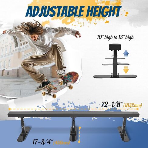 HECASA Skateboard Grind Rail Skate Rail 6' Adjustable Flat Bar Portable Extendable Square Bar for Beginners Skateboards, BMX Bikes, Scooters, Roller Blades in Saudi Arabia