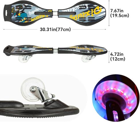 Simcat Caster Board, Skateboard with 360-degree Casters and Illuminating Wheels, Lightweight Durable Twistboard for Kids, Teenagers and Adults in Kuwait