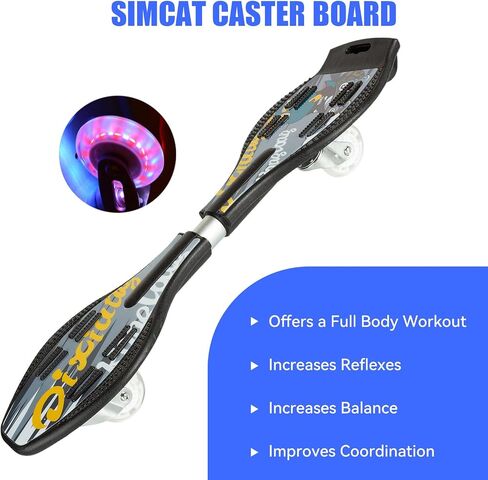 Simcat Caster Board, Skateboard with 360-degree Casters and Illuminating Wheels, Lightweight Durable Twistboard for Kids, Teenagers and Adults in Kuwait