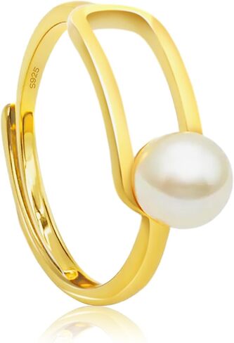 Pearl Open Ring, Gold Pearl Wrap Ring Silver Adajustable Freshwater pearl Stacking Statement Ring for Women Valantine's Day Christmas Holiday in Saudi Arabia