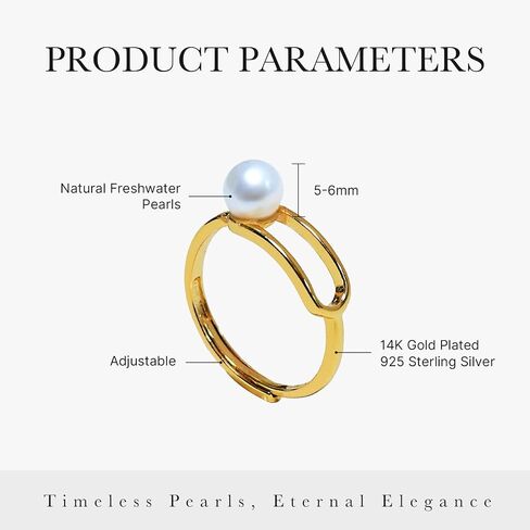 Pearl Open Ring, Gold Pearl Wrap Ring Silver Adajustable Freshwater pearl Stacking Statement Ring for Women Valantine's Day Christmas Holiday in Saudi Arabia