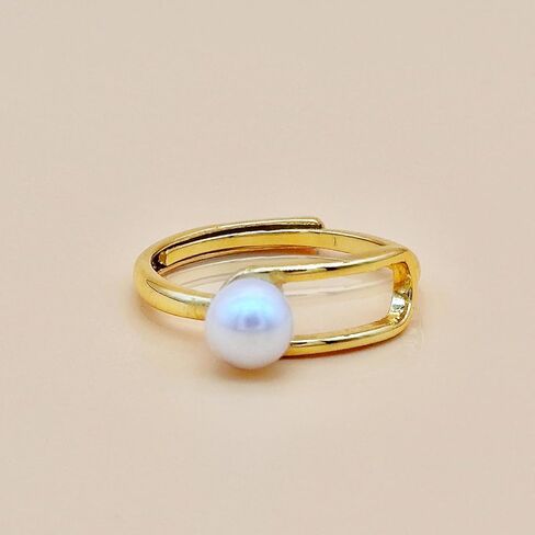 Pearl Open Ring, Gold Pearl Wrap Ring Silver Adajustable Freshwater pearl Stacking Statement Ring for Women Valantine's Day Christmas Holiday in Saudi Arabia