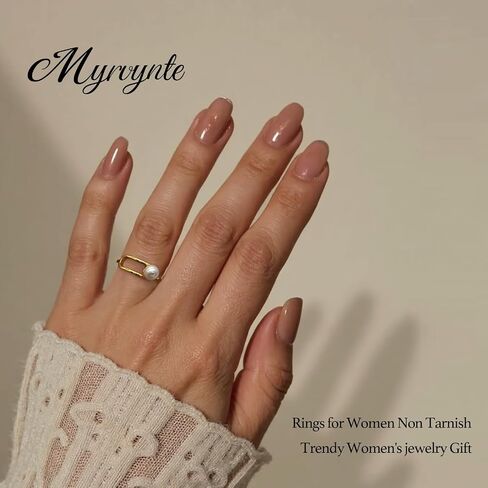 Pearl Open Ring, Gold Pearl Wrap Ring Silver Adajustable Freshwater pearl Stacking Statement Ring for Women Valantine's Day Christmas Holiday in Saudi Arabia