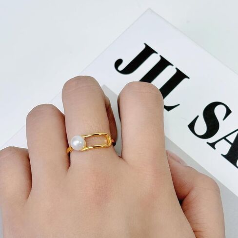 Pearl Open Ring, Gold Pearl Wrap Ring Silver Adajustable Freshwater pearl Stacking Statement Ring for Women Valantine's Day Christmas Holiday in Saudi Arabia
