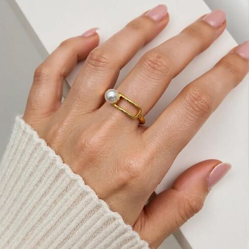 Pearl Open Ring, Gold Pearl Wrap Ring Silver Adajustable Freshwater pearl Stacking Statement Ring for Women Valantine's Day Christmas Holiday in Saudi Arabia