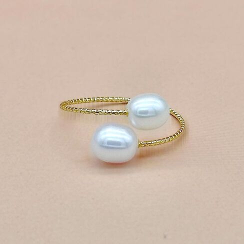 Pearl Open Ring, Gold Pearl Wrap Ring Silver Adajustable Freshwater pearl Stacking Statement Ring for Women Valantine's Day Christmas Holiday in Saudi Arabia
