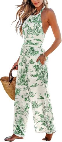 CUPSHE Womens Summer Jumpsuit Halter Casual Dressy Sleeveless One Piece Outfit Pockets Wide leg Pants Romper in Saudi Arabia