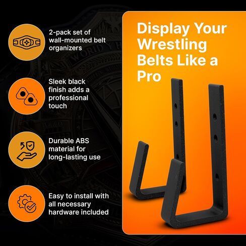 مجموعة حزام حزام الحزام الحائط - WWE Belt Wall Mount Organizer - شاشة حزام مثبتة على الحائط - متينة وسهلة التثبيت - مثالية لعرض حزام بطولة المصارعة - 2 PCS in Kuwait