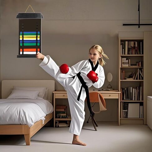 رف عرض حزام الكاراتيه - يحمل ما يصل إلى 12 أحزمة ، حامل عرض حزام التايكواندو و BJJ لفنون القتال ، لا مطلوب تجميع ، عرض حزام فنون القتال للمراهقين والكبار in Kuwait