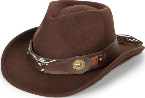 INOGIH Kids Western Cowboy Hat - Vintange BrownWide-Brim Felt Fedora Cowgirl Hat for 3-7 Years Boys Girls in Saudi Arabia