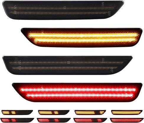 Dynamic Sequential White LED Side Marker Lights for Ford Mustang 2010 2011 2012 2013 2014 Front Rear Bumper Reflector Indicator Assembly, Smoked Lens in Kuwait