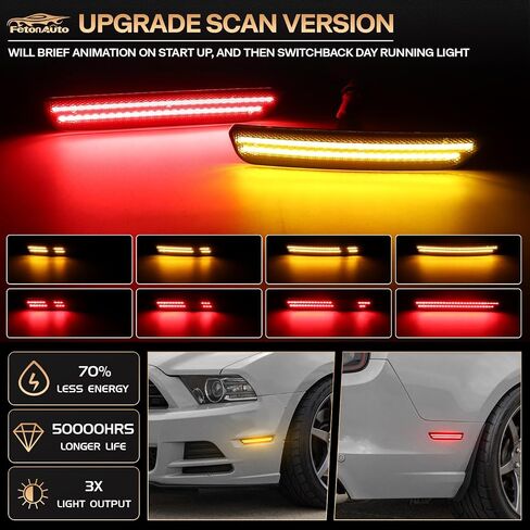 Dynamic Sequential White LED Side Marker Lights for Ford Mustang 2010 2011 2012 2013 2014 Front Rear Bumper Reflector Indicator Assembly, Smoked Lens in Kuwait