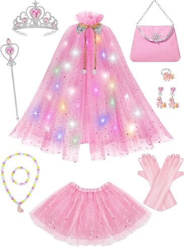 Light Up Princess Dress Up Clothes for Little Girls 3-6, Princess Costume with Cape and Accessories for Kids, Princess Toy for Toddlers Birthday Gift (Yellow) in Saudi Arabia