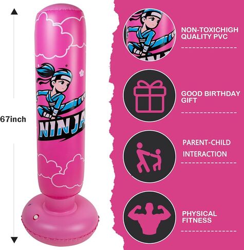 Larger Inflatable Punching Bag for Kids with Boxing Gloves,Tall 66 Inch Ninja Kids Inflatable Boxing Bag,Gifts for Boys & Girls Age 5-12 for Taekwondo,MMA and Practicing Karate in Saudi Arabia