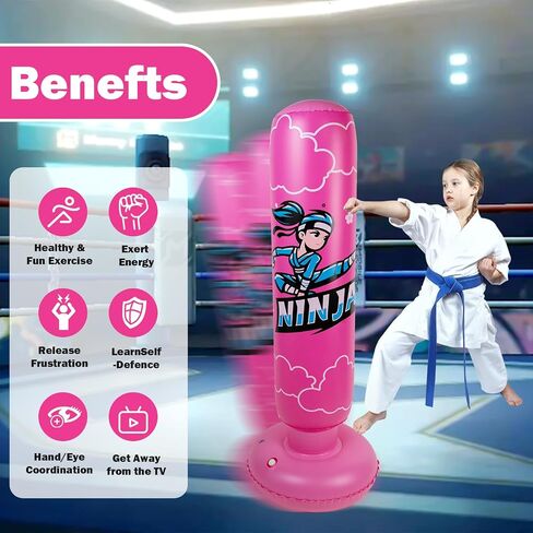 Larger Inflatable Punching Bag for Kids with Boxing Gloves,Tall 66 Inch Ninja Kids Inflatable Boxing Bag,Gifts for Boys & Girls Age 5-12 for Taekwondo,MMA and Practicing Karate in Saudi Arabia