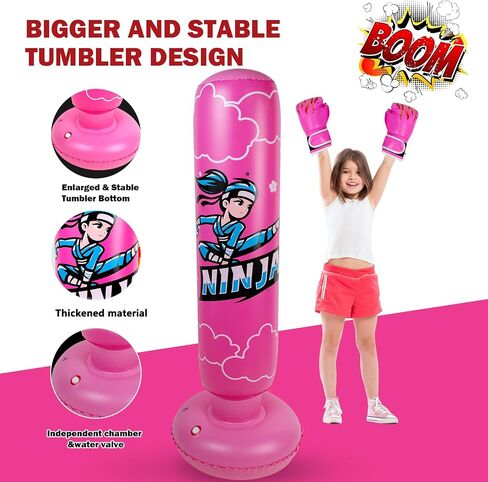 Larger Inflatable Punching Bag for Kids with Boxing Gloves,Tall 66 Inch Ninja Kids Inflatable Boxing Bag,Gifts for Boys & Girls Age 5-12 for Taekwondo,MMA and Practicing Karate in Saudi Arabia