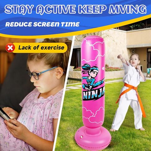 Larger Inflatable Punching Bag for Kids with Boxing Gloves,Tall 66 Inch Ninja Kids Inflatable Boxing Bag,Gifts for Boys & Girls Age 5-12 for Taekwondo,MMA and Practicing Karate in Saudi Arabia