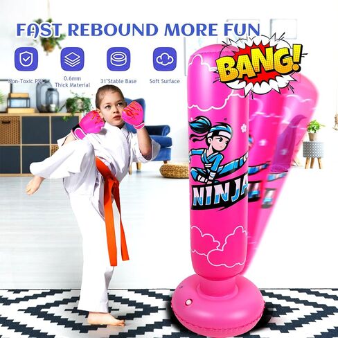 Larger Inflatable Punching Bag for Kids with Boxing Gloves,Tall 66 Inch Ninja Kids Inflatable Boxing Bag,Gifts for Boys & Girls Age 5-12 for Taekwondo,MMA and Practicing Karate in Saudi Arabia