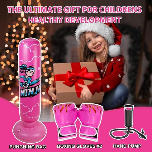 Larger Inflatable Punching Bag for Kids with Boxing Gloves,Tall 66 Inch Ninja Kids Inflatable Boxing Bag,Gifts for Boys & Girls Age 5-12 for Taekwondo,MMA and Practicing Karate in Saudi Arabia