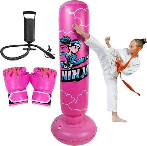 Larger Inflatable Punching Bag for Kids with Boxing Gloves,Tall 66 Inch Ninja Kids Inflatable Boxing Bag,Gifts for Boys & Girls Age 5-12 for Taekwondo,MMA and Practicing Karate in Saudi Arabia