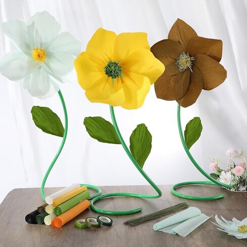 Gilprop 116 Pcs Crepe Paper Rolls Flower Stem Set, Include 9.8 x 98 InCrepe Paper Sheet 14.76 Ft Flower Stem Floral Iron Wire Floral Band for Birthday Parties Weddings Festival Decor (Pink) in Saudi Arabia