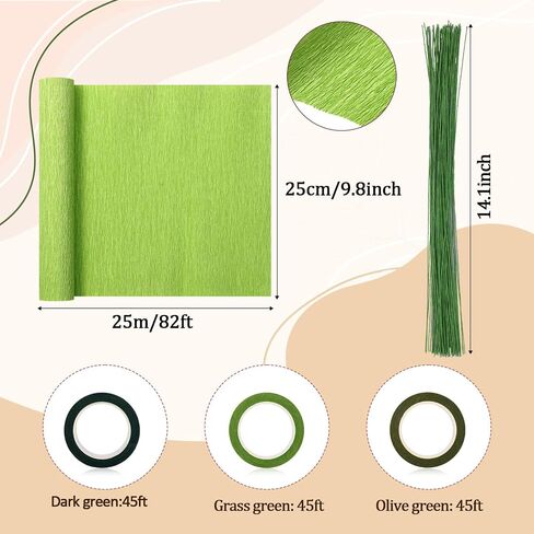 Gilprop 116 Pcs Crepe Paper Rolls Flower Stem Set, Include 9.8 x 98 InCrepe Paper Sheet 14.76 Ft Flower Stem Floral Iron Wire Floral Band for Birthday Parties Weddings Festival Decor (Pink) in Saudi Arabia