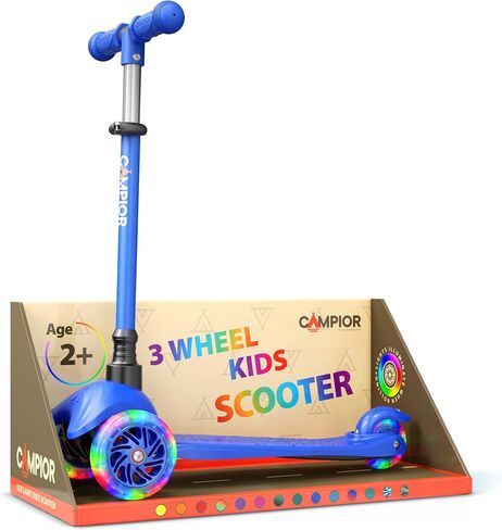 Blue Mini 3 Wheel Scooter for Kids – Lean-to-Steer with LED Light-Up Wheels, Adjustable Handlebar, Wide Anti-Slip Deck, Smooth PU Wheels, Rear Foot Brake – Toddler Scooter for Ages 2+ in Saudi Arabia