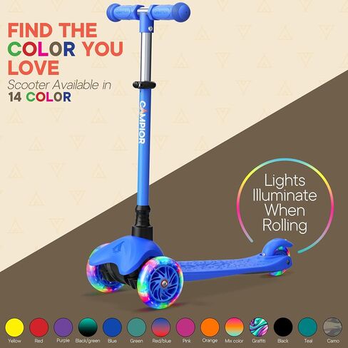 Blue Mini 3 Wheel Scooter for Kids – Lean-to-Steer with LED Light-Up Wheels, Adjustable Handlebar, Wide Anti-Slip Deck, Smooth PU Wheels, Rear Foot Brake – Toddler Scooter for Ages 2+ in Saudi Arabia