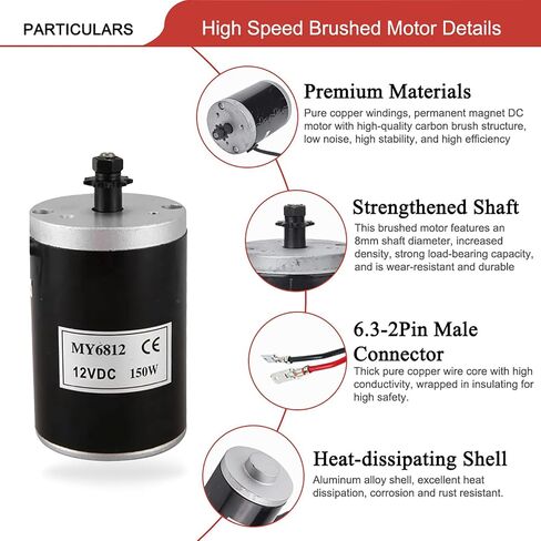 24V 150W Electric Scooter Motor with 9 Tooth 25H Chain Sprocket MY6812 Electric Brushed Motor 2750RPM High Speed Small Brush DC Motor for Razor Scooter E100 Electric Dirt Bike MX125 Motor Replacement in Saudi Arabia
