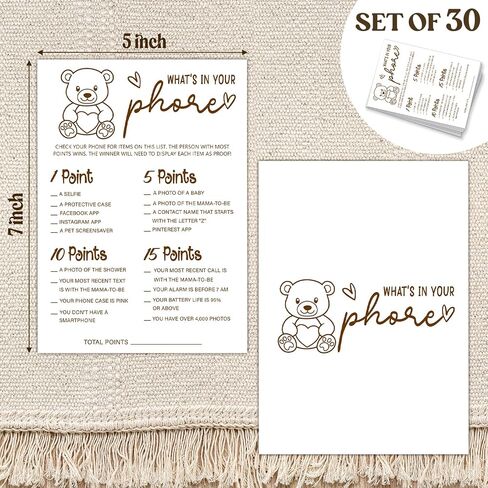 30 PCS Cute Bear Baby Predictions Cards Baby Shower Game for Boy Girl, Double-Sided Games Gender Neutral Gender Reveal Party Supplies & Decor-C09 in Kuwait