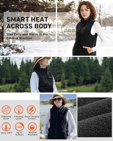 Arris Fleece Hate Dhating سترة للنساء مع حزمة بطارية 7.4 فولت ، وحجم 8 مناطق التدفئة التدفئة ملابس الصيد in Saudi Arabia