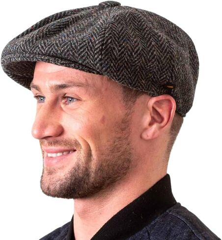 Men's Donegal Tweed 8 Piece Cap Irish Newsboy Hat, Made in Ireland (Grey, Large) in Saudi Arabia